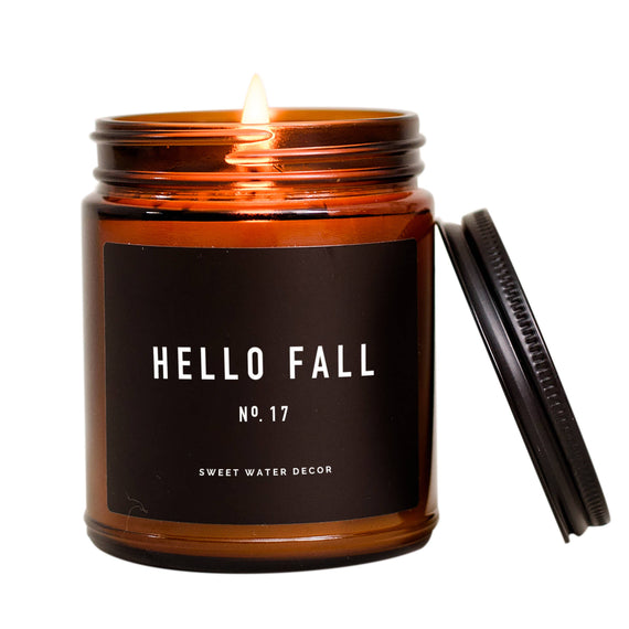 Hello Fall Soy Candle Amber Jar 9oz