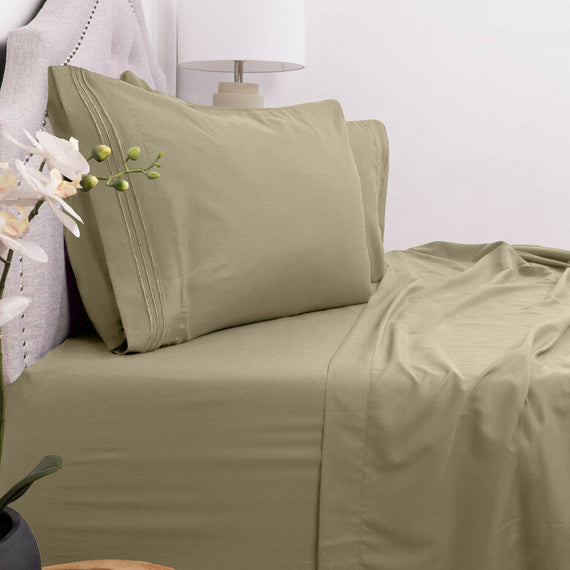 4 Piece Brushed Microfiber 1800 Bedding Bed Sheets Set (King, Sage)