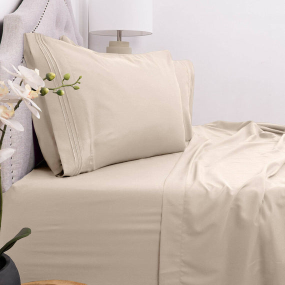 4 Piece Brushed Microfiber 1800 Bedding Bed Sheets Set (King, Beige)